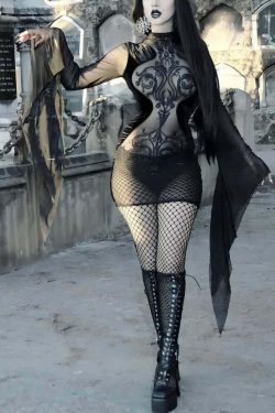 Black Gothic Mesh and Velvet Dress - Y2K Grunge, 90s Fashion, Retro Style, Summer Y2K Outfit