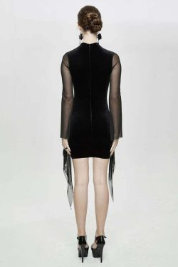 Black Gothic Mesh and Velvet Dress - Y2K Grunge, 90s Fashion, Retro Style, Summer Y2K Outfit
