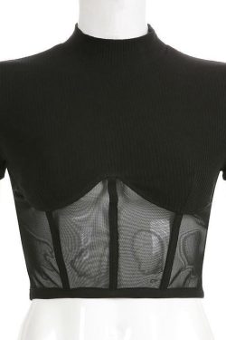 Black Mesh Crop Top - Y2K Summer, 90s Grunge, Retro Goth, Party & Club Outfits