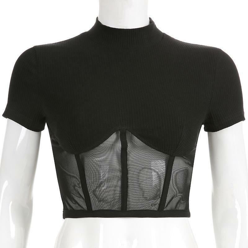 Black Mesh Crop Top - Y2K Summer, 90s Grunge, Retro Goth, Party & Club Outfits