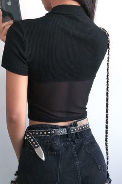 Black Mesh Crop Top - Y2K Summer, 90s Grunge, Retro Goth, Party & Club Outfits