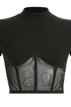 Black Mesh Crop Top - Y2K Summer, 90s Grunge, Retro Goth, Party & Club Outfits