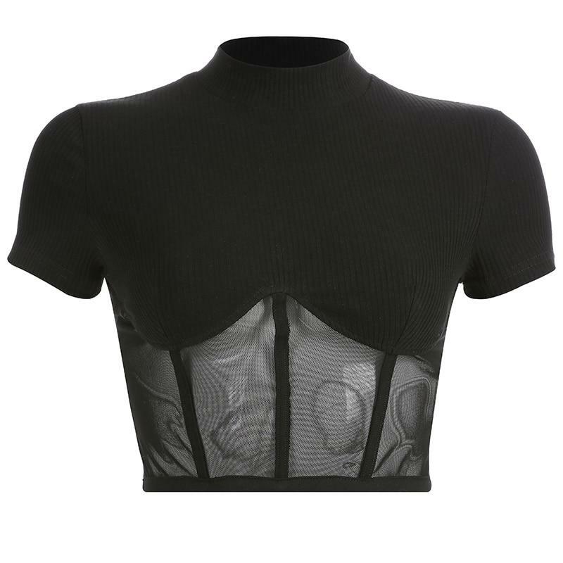 Black Mesh Crop Top - Y2K Summer, 90s Grunge, Retro Goth, Party & Club Outfits