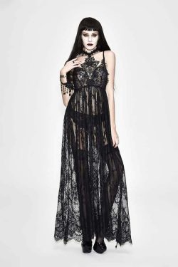 Black Romantic Gothic Lace Long Sheer Dress - Y2K Summer, 90s Grunge, Retro Party Outfit