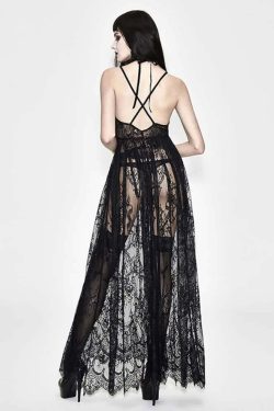 Black Romantic Gothic Lace Long Sheer Dress - Y2K Summer, 90s Grunge, Retro Party Outfit