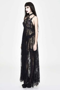 Black Romantic Gothic Lace Long Sheer Dress - Y2K Summer, 90s Grunge, Retro Party Outfit