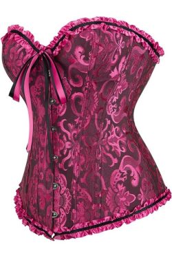 Black Rose Gothic Ruffle Trim Overbust Corset - Y2K Grunge, 90s Fashion, Retro Summer Outfit