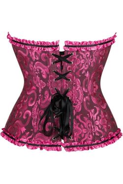 Black Rose Gothic Ruffle Trim Overbust Corset - Y2K Grunge, 90s Fashion, Retro Summer Outfit