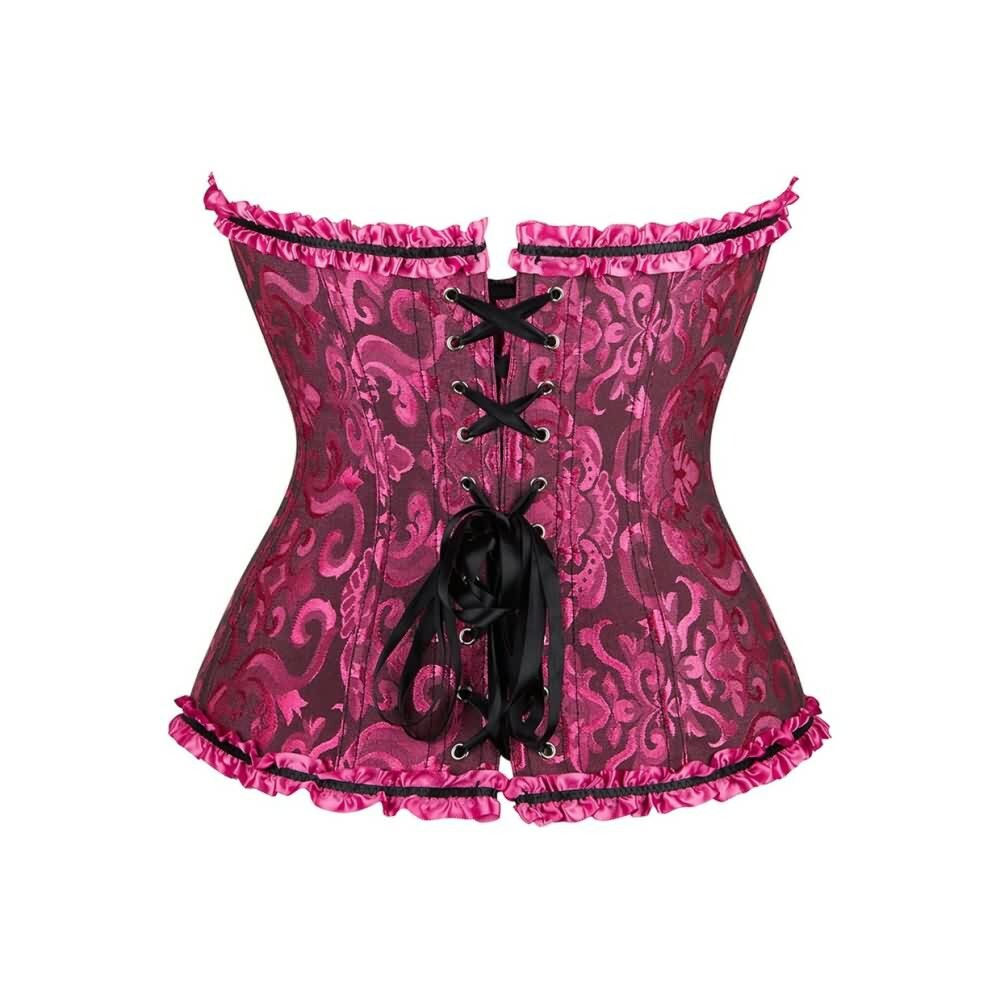 Black Rose Gothic Ruffle Trim Overbust Corset - Y2K Grunge, 90s Fashion, Retro Summer Outfit
