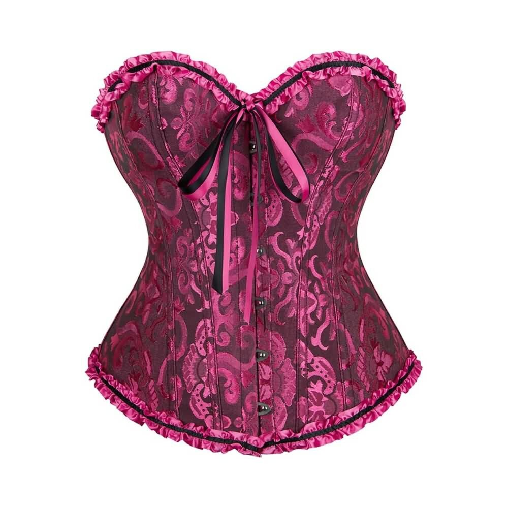 Black Rose Gothic Ruffle Trim Overbust Corset - Y2K Grunge, 90s Fashion, Retro Summer Outfit