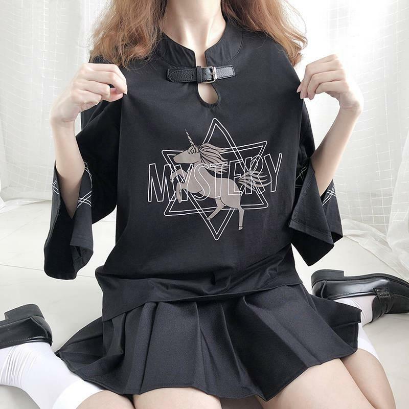Black Unicorn Shirt - Y2K Summer Grunge, 90s Retro, Pastel Goth, Y2K Party & Club Outfits