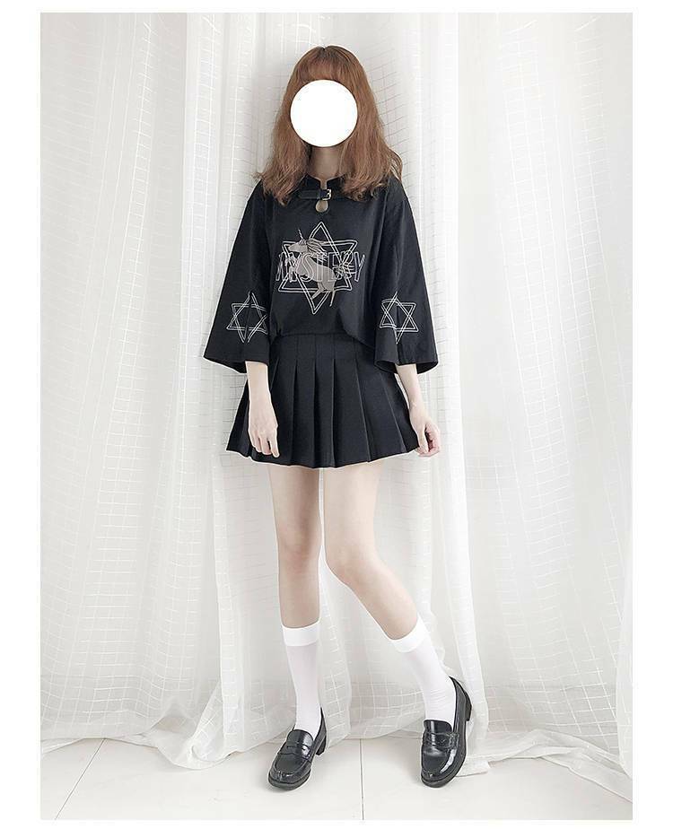 Black Unicorn Shirt - Y2K Summer Grunge, 90s Retro, Pastel Goth, Y2K Party & Club Outfits