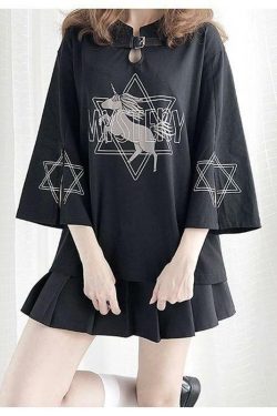 Black Unicorn Shirt - Y2K Summer Grunge, 90s Retro, Pastel Goth, Y2K Party & Club Outfits