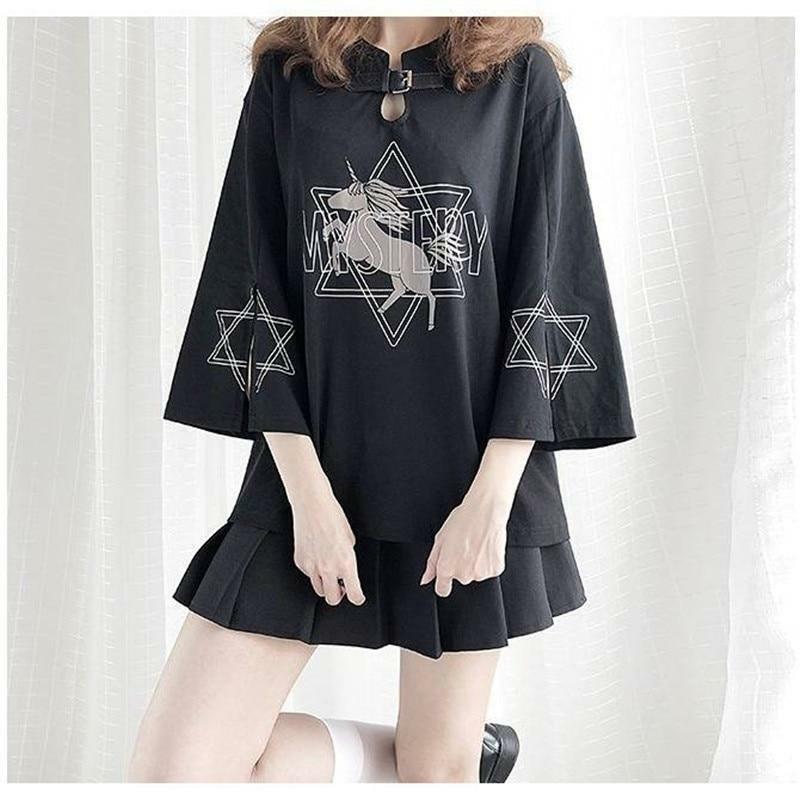 Black Unicorn Shirt - Y2K Summer Grunge, 90s Retro, Pastel Goth, Y2K Party & Club Outfits