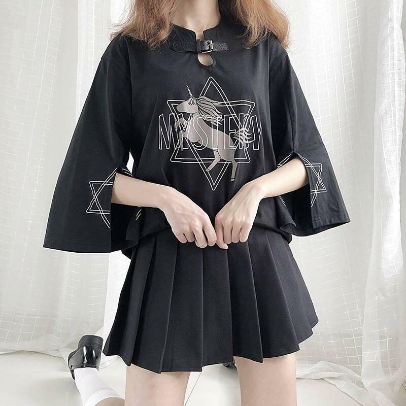 Black Unicorn Shirt - Y2K Summer Grunge, 90s Retro, Pastel Goth, Y2K Party & Club Outfits