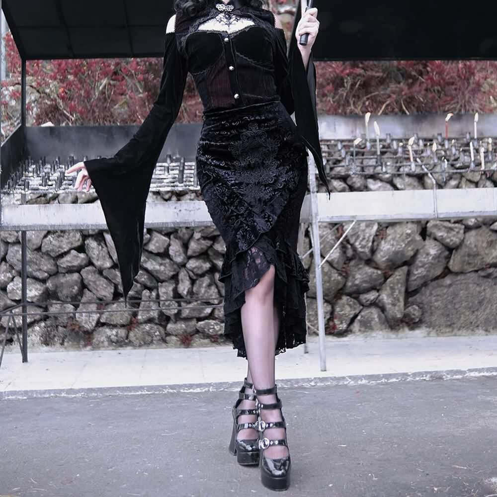 Black Velvet Gothic Skirt - Y2K Grunge, 90s Retro, Pastel Goth, Y2K Party & Summer Outfits