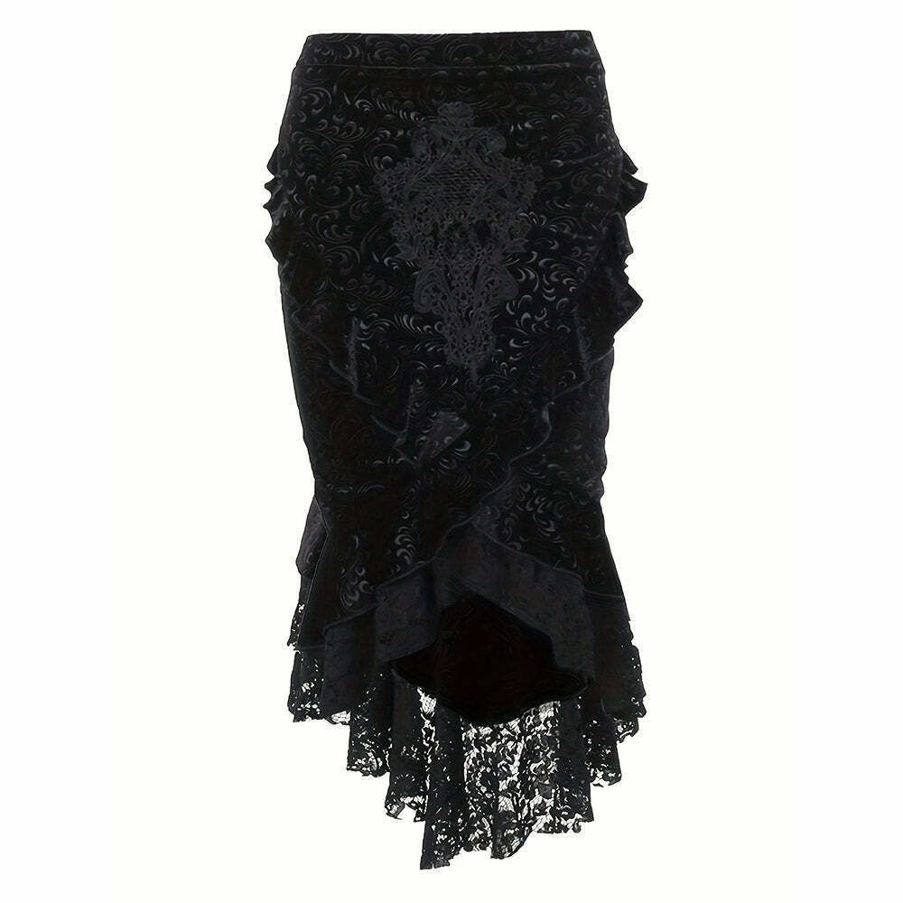 Black Velvet Gothic Skirt - Y2K Grunge, 90s Retro, Pastel Goth, Y2K Party & Summer Outfits