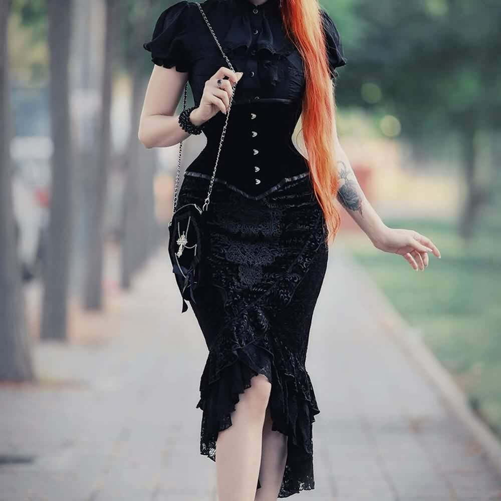 Black Velvet Gothic Skirt - Y2K Grunge, 90s Retro, Pastel Goth, Y2K Party & Summer Outfits