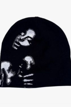 Black Y2K Beanie - Retro 90s Grunge, Y2K Fashion, Summer Outfits, and Hip Hop Style
