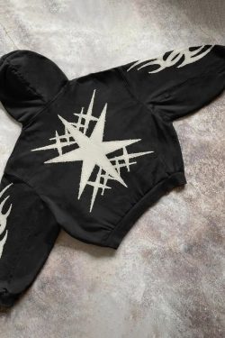 Black Y2K Hoodie - Retro 90s Grunge, Summer Outfits, Club & Party Fashion for Women