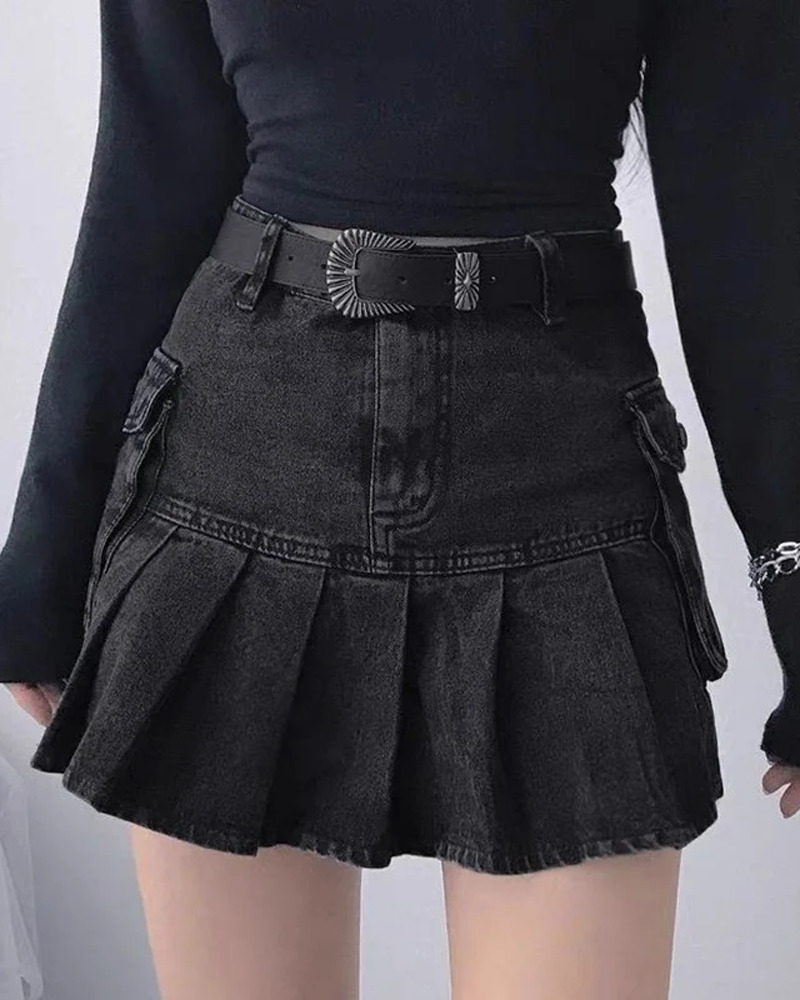 Black Y2K Skirt - Retro 90s Grunge, Summer Party, Club Outfits, Gothic Y2K Fashion