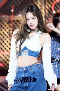 Blackpink Jennie-Inspired Blue Censored Denim Jeans - Y2K Grunge 90s Fashion Retro Style