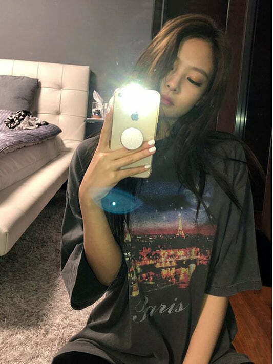 Blackpink Jennie-Inspired Y2K Grunge Baby Tee - 90s Retro Summer Outfit, Y2K Fashion Top