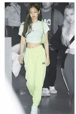 Blackpink Jennie-Inspired Y2K Grunge Yellow/Green Sweat Pants - 90s Retro Summer Outfit