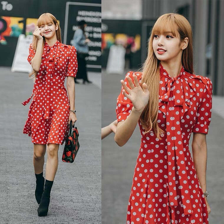 Blackpink Lisa-Inspired Red Polka Dot Dress - Y2K Summer, 90s Fashion, Grunge, Retro Style