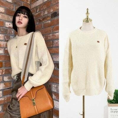 Blackpink Lisa Inspired Y2K Grunge Loose Knitted Sweater - 90s Fashion, Retro Style, Y2K Outfits