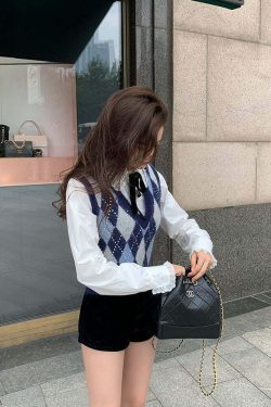 Blackpink Rose Inspired Blue Argyle Vest - Y2K Summer, 90s Fashion, Grunge, Retro Style