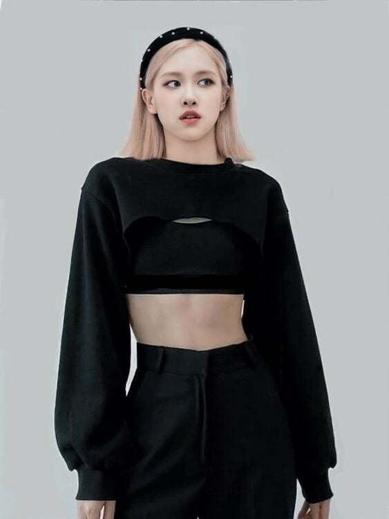 Blackpink Rose Inspired Y2K Grunge Black Slimming Suit Set - 90s Fashion, Y2K Summer Outfits