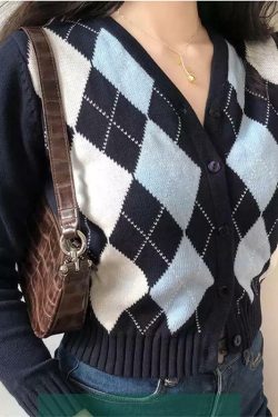 Blue Argyle Cardigan - Y2K Summer & 90s Fashion, Grunge, Retro, Pastel Goth, Y2K Popstar