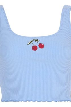 Blue Cherry Crop Top - Y2K Summer Outfit, 90s Fashion, Grunge, Retro Style, Y2K Club & Party Wear