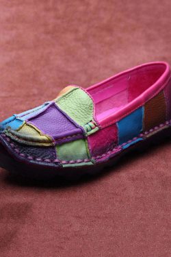 Blue Cowhide Leather Y2K Grunge Splicing Flat Penny Loafers - Retro 90s Summer Fashion