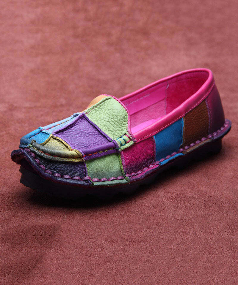 Blue Cowhide Leather Y2K Grunge Splicing Flat Penny Loafers - Retro 90s Summer Fashion