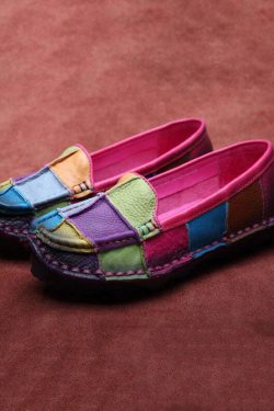 Blue Cowhide Leather Y2K Grunge Splicing Flat Penny Loafers - Retro 90s Summer Fashion