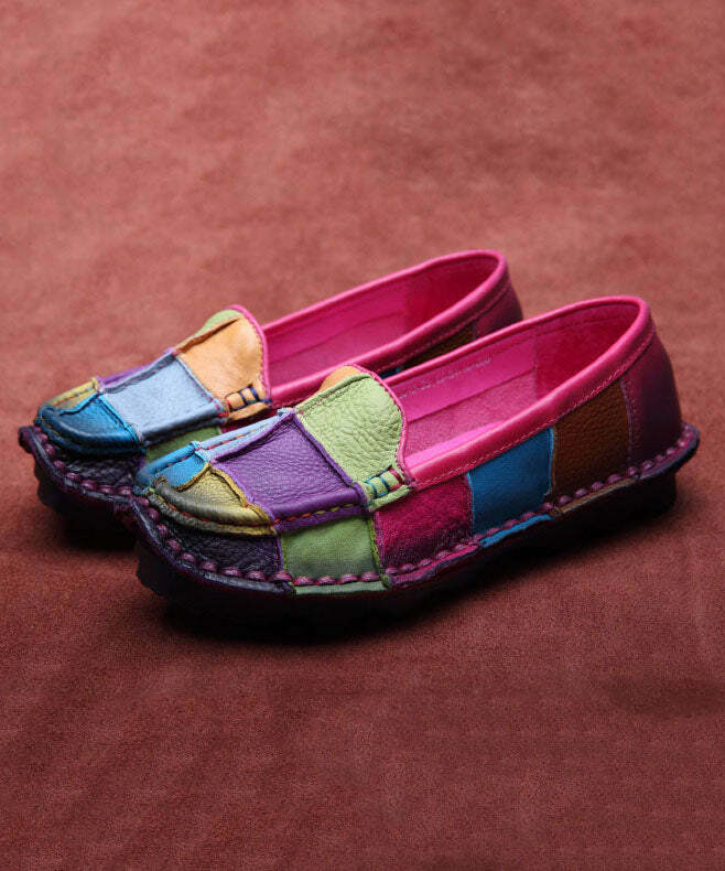 Blue Cowhide Leather Y2K Grunge Splicing Flat Penny Loafers - Retro 90s Summer Fashion