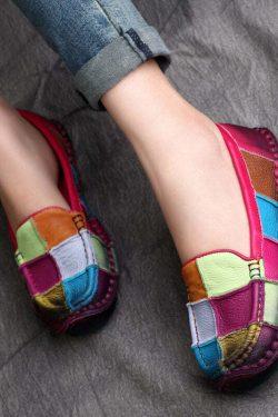 Blue Cowhide Leather Y2K Grunge Splicing Flat Penny Loafers - Retro 90s Summer Fashion