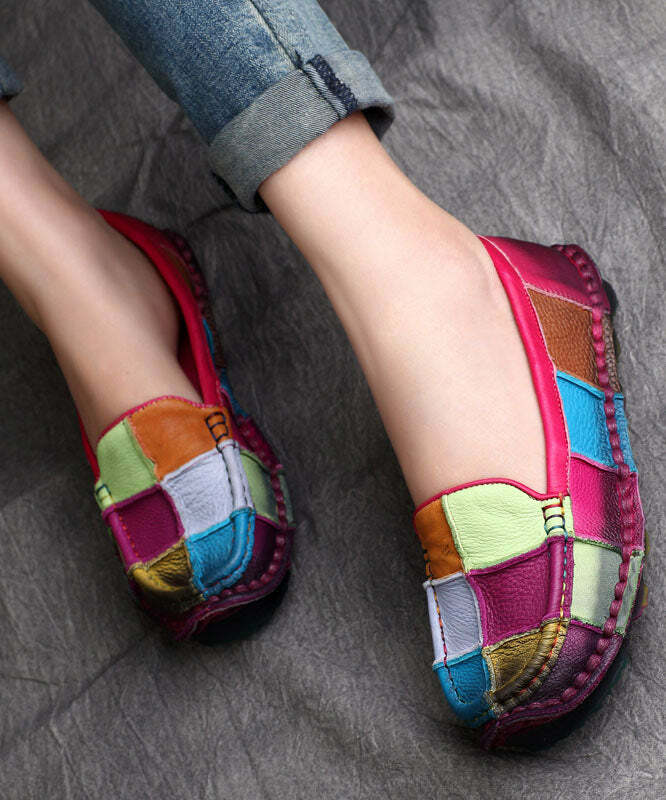 Blue Cowhide Leather Y2K Grunge Splicing Flat Penny Loafers - Retro 90s Summer Fashion