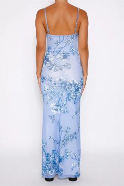 Blue Floral Bodycon Dress - Y2K Summer Outfit, 90s Fashion, Grunge, Retro Style, Y2K Party Look
