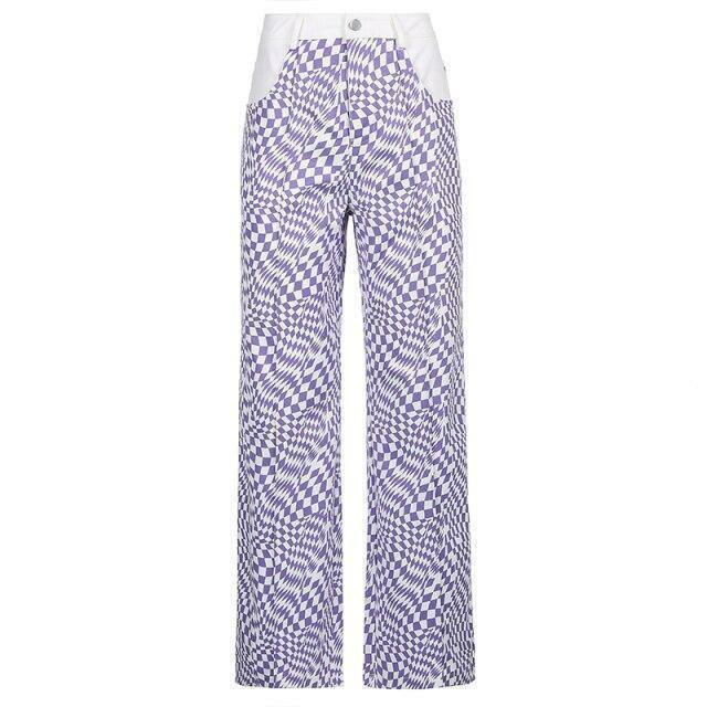 Blue Floral Print Pants - Y2K Summer Outfit, 90s Fashion, Grunge, Retro Style, Y2K Club Outfits