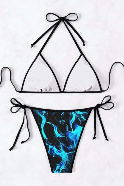Blue Lightning Skull Halter String Bikini Set - Y2K Summer Grunge 90s Retro Beach Outfit