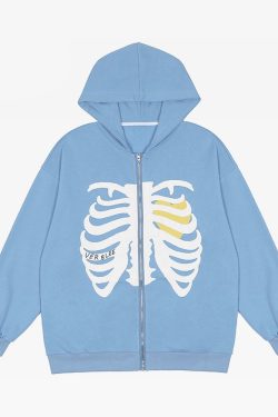 Blue Skeleton Hoodie - Y2K Summer, 90s Grunge, Retro Goth, Y2K Club & Party Outfits
