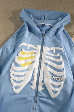 Blue Skeleton Hoodie - Y2K Summer, 90s Grunge, Retro Goth, Y2K Club & Party Outfits