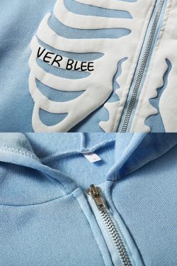 Blue Skeleton Hoodie - Y2K Summer, 90s Grunge, Retro Goth, Y2K Club & Party Outfits