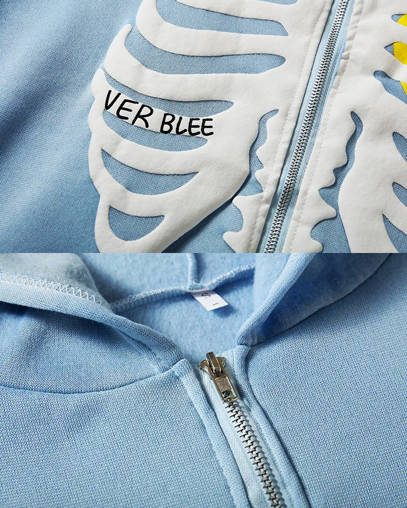 Blue Skeleton Hoodie - Y2K Summer, 90s Grunge, Retro Goth, Y2K Club & Party Outfits