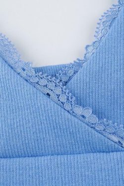 Blue V Neck Mini Dress - Y2K Summer Outfit, 90s Fashion, Grunge, Retro Style, Y2K Party Look