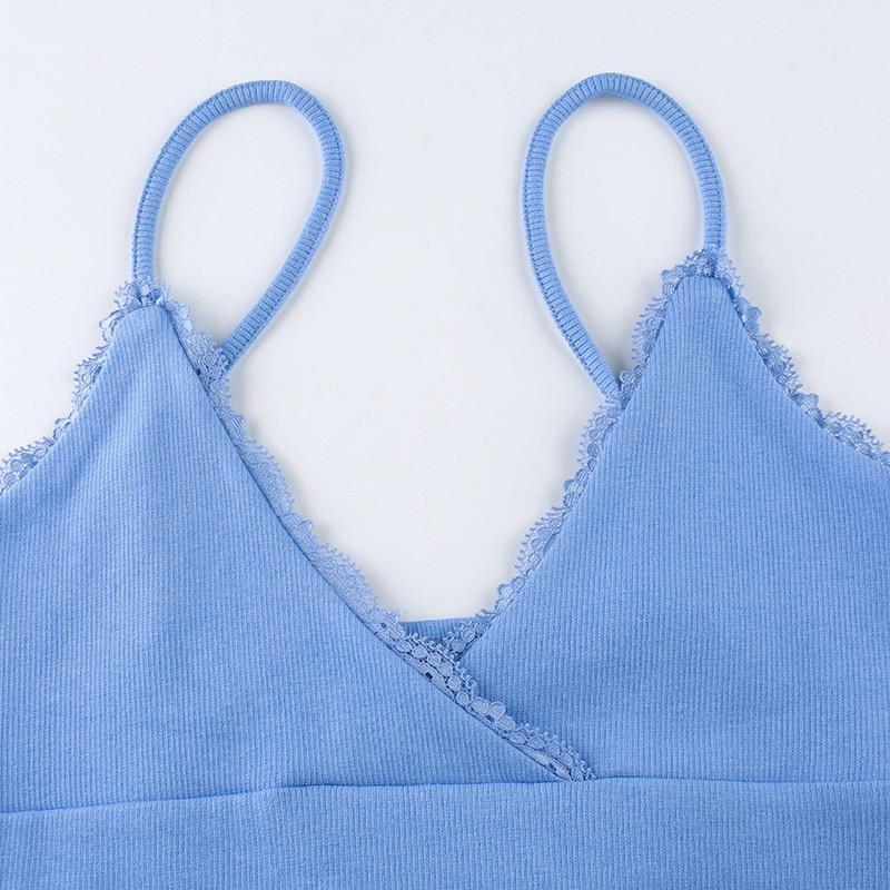 Blue V Neck Mini Dress - Y2K Summer Outfit, 90s Fashion, Grunge, Retro Style, Y2K Party Look