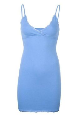 Blue V Neck Mini Dress - Y2K Summer Outfit, 90s Fashion, Grunge, Retro Style, Y2K Party Look